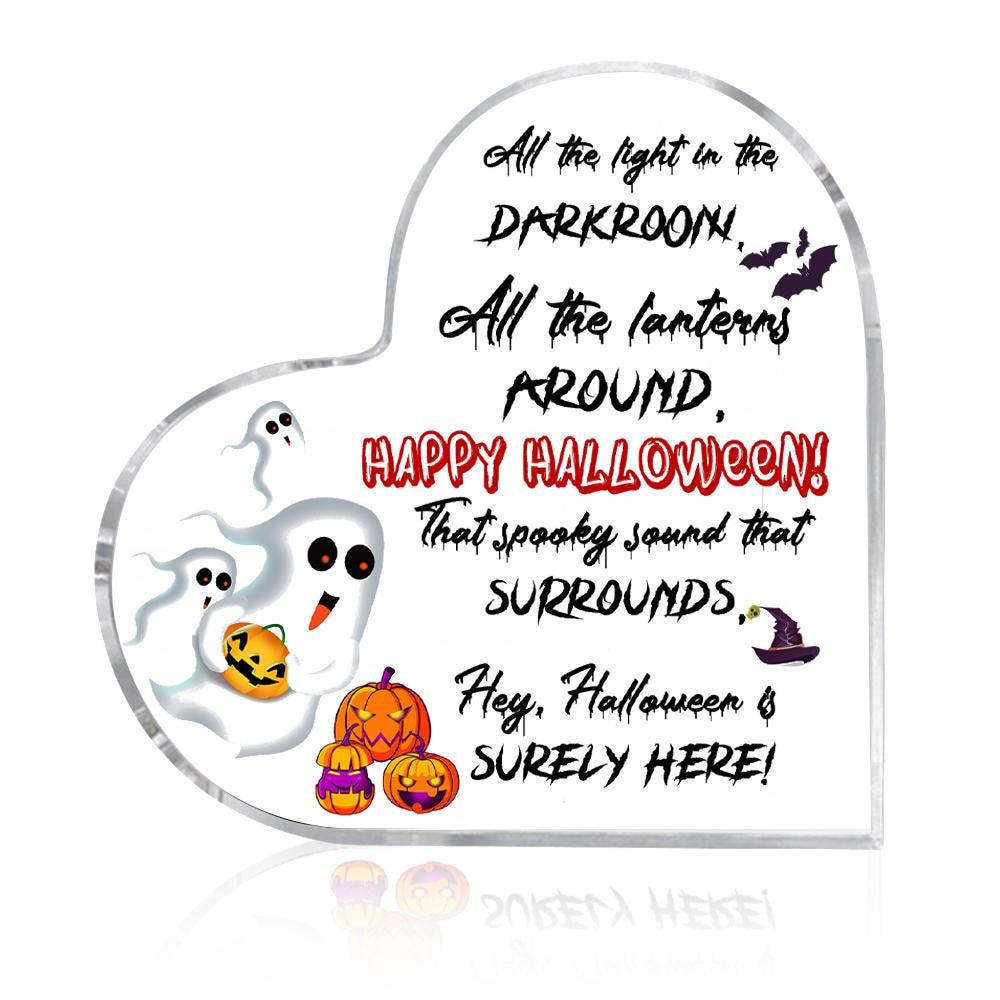 Halloween Acrylic Sign, Heart Shape Acrylic Stand, Ghost Bat Pumpkin Acrylic Keepsake, Acrylic Desktop Decoration, Halloween Gifts, Decor
