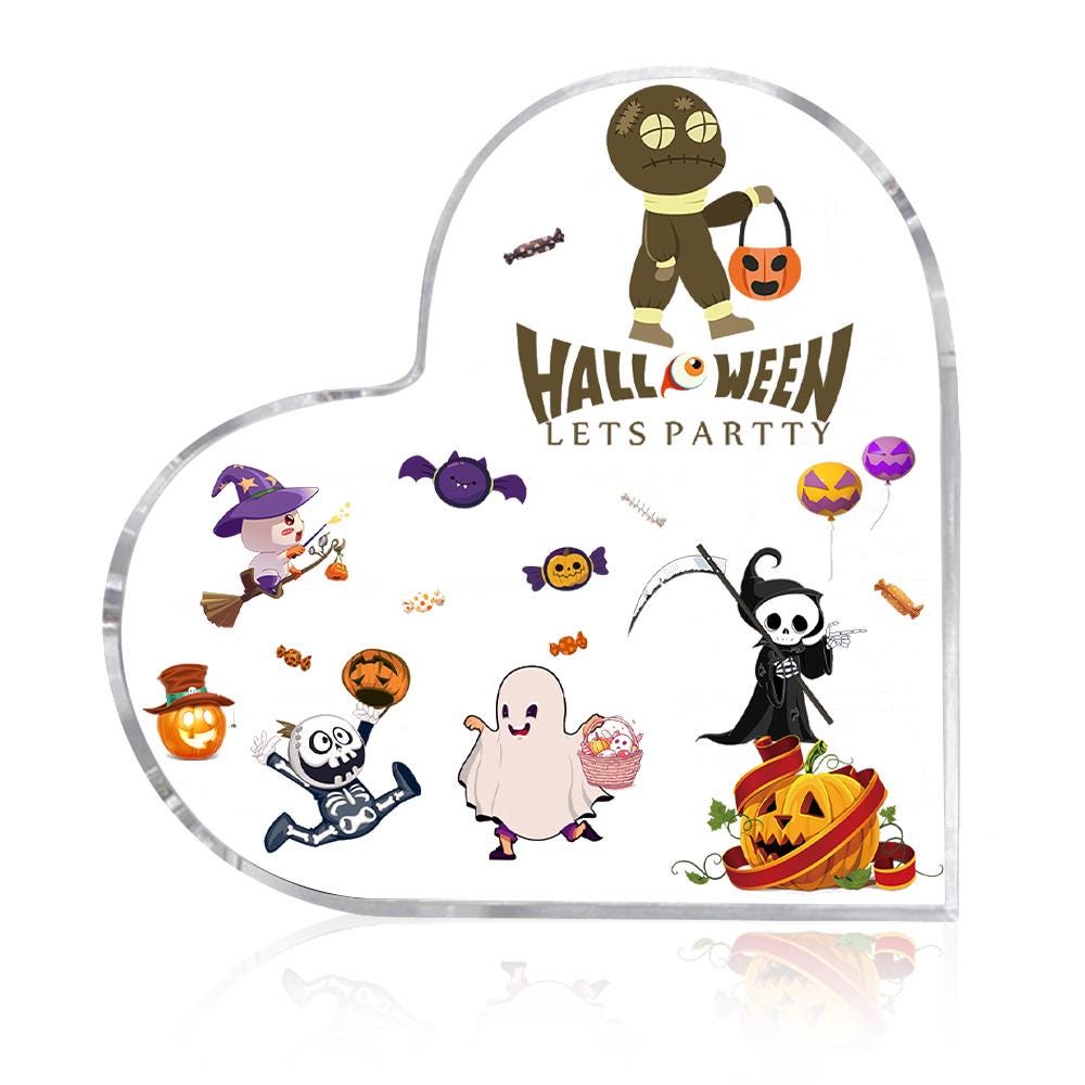 Halloween Acrylic Sign, Heart Shape Acrylic Stand, Ghost Bat Pumpkin Acrylic Keepsake, Acrylic Desktop Decoration, Halloween Gifts, Decor