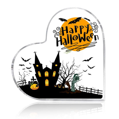 Halloween Acrylic Sign, Heart Shape Acrylic Stand, Ghost Bat Pumpkin Acrylic Keepsake, Acrylic Desktop Decoration, Halloween Gifts, Decor
