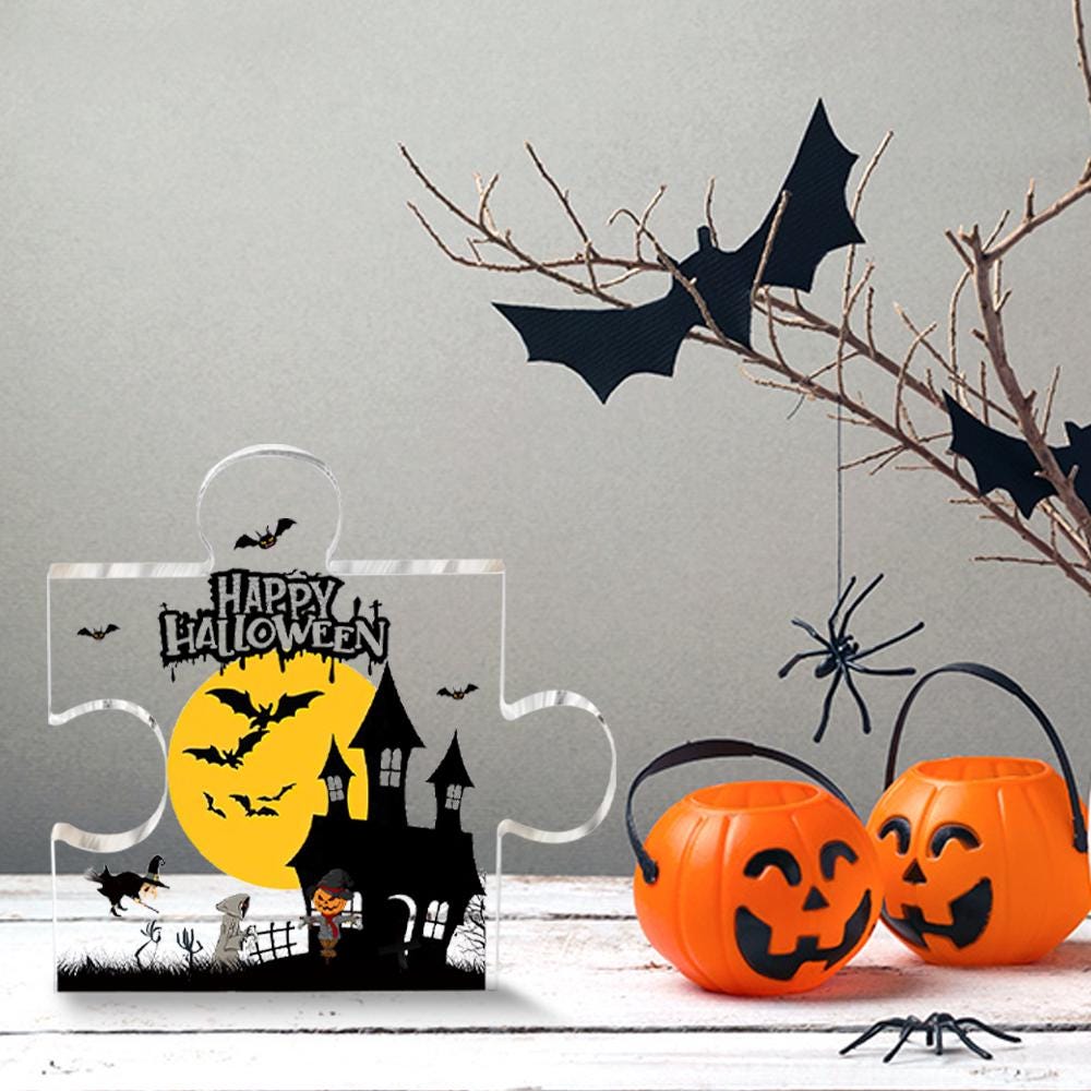 Halloween Acrylic Puzzle, Puzzle Acrylic Sign Decor, Halloween Acrylic Plaque, Ghost Acrylic Puzzle Plaque Block, Halloween Gifts for Her