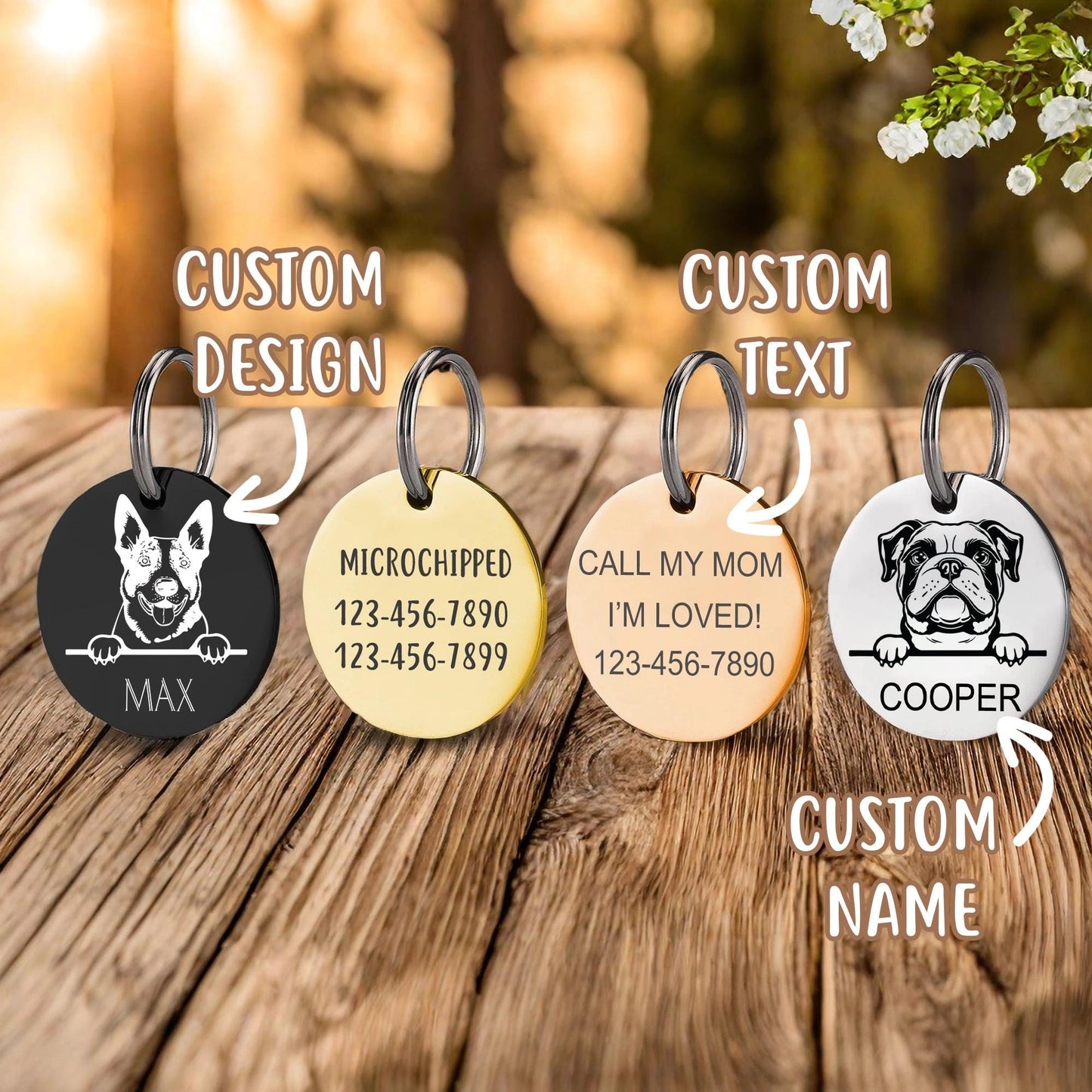 Personalized Pet Tag - Custom Dog ID Tag - Dog Portrait Tag - Engraved Pet Name Tag - Stainless Steel Dog Collar Tag - Gifts for your Pet