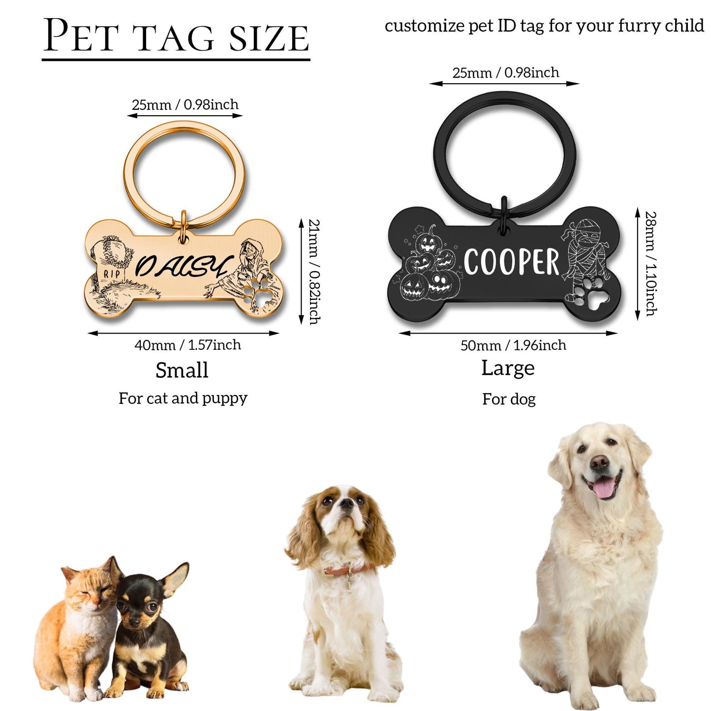 Dog Tag - Pet Tag - Dog ID Tag - Custom Pet Name Tag - Personalized Bone Dog Tag - Halloween Pet Tag - Cute Dog Tag -Halloween Gift for Pet