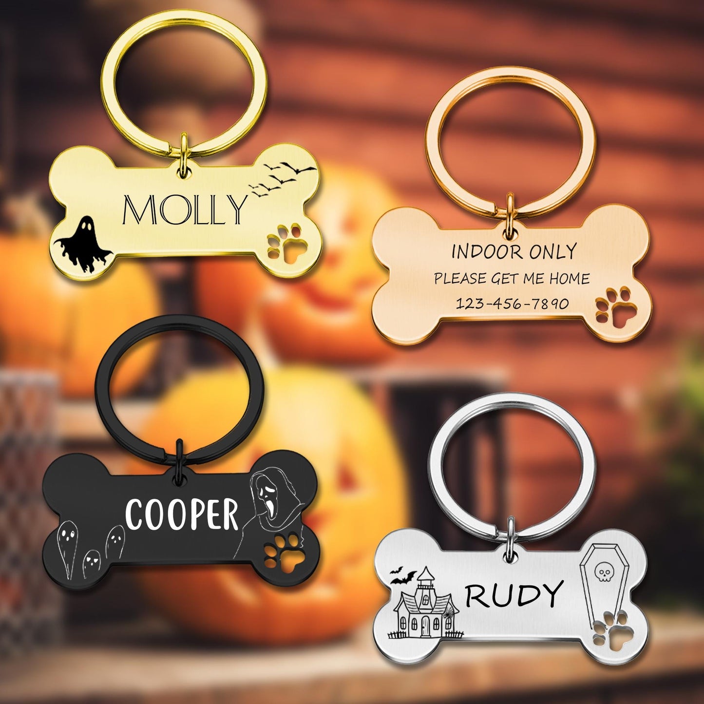 Dog Tag - Pet Tag - Dog ID Tag - Custom Pet Name Tag - Personalized Bone Dog Tag - Halloween Pet Tag - Cute Dog Tag -Halloween Gift for Pet