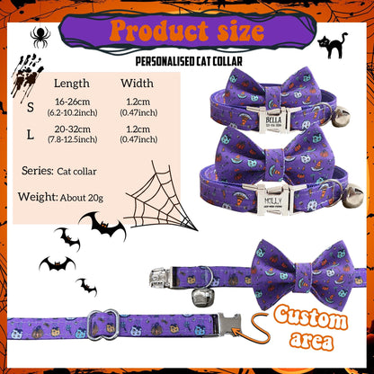 Halloween Cat Collar, Ghost Pumpkin Kitten Collar, Custom Personalized Pet Tag, Adjustable Cat Collar with Bell, Halloween Gift for Cat Pet
