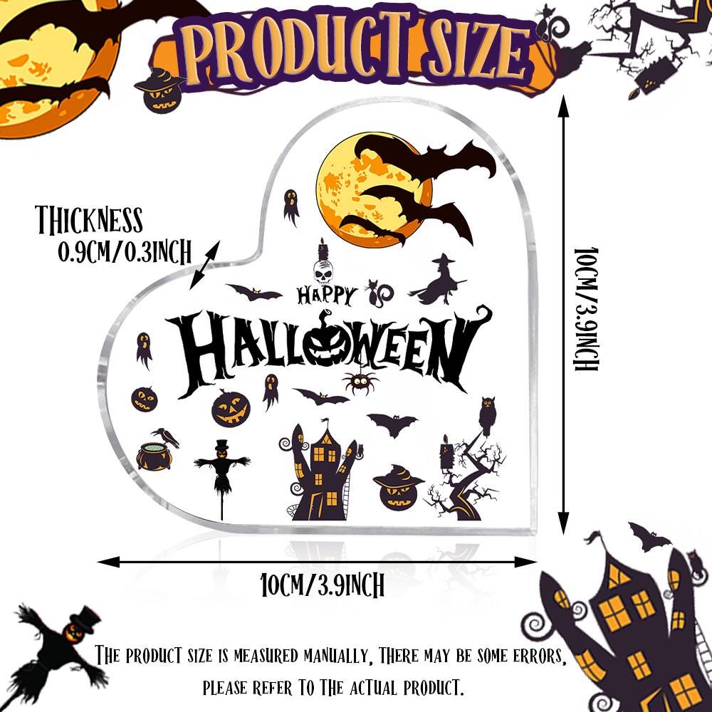 Halloween Acrylic Sign, Heart Shape Acrylic Stand, Ghost Bat Pumpkin Acrylic Keepsake, Acrylic Desktop Decoration, Halloween Gifts, Decor