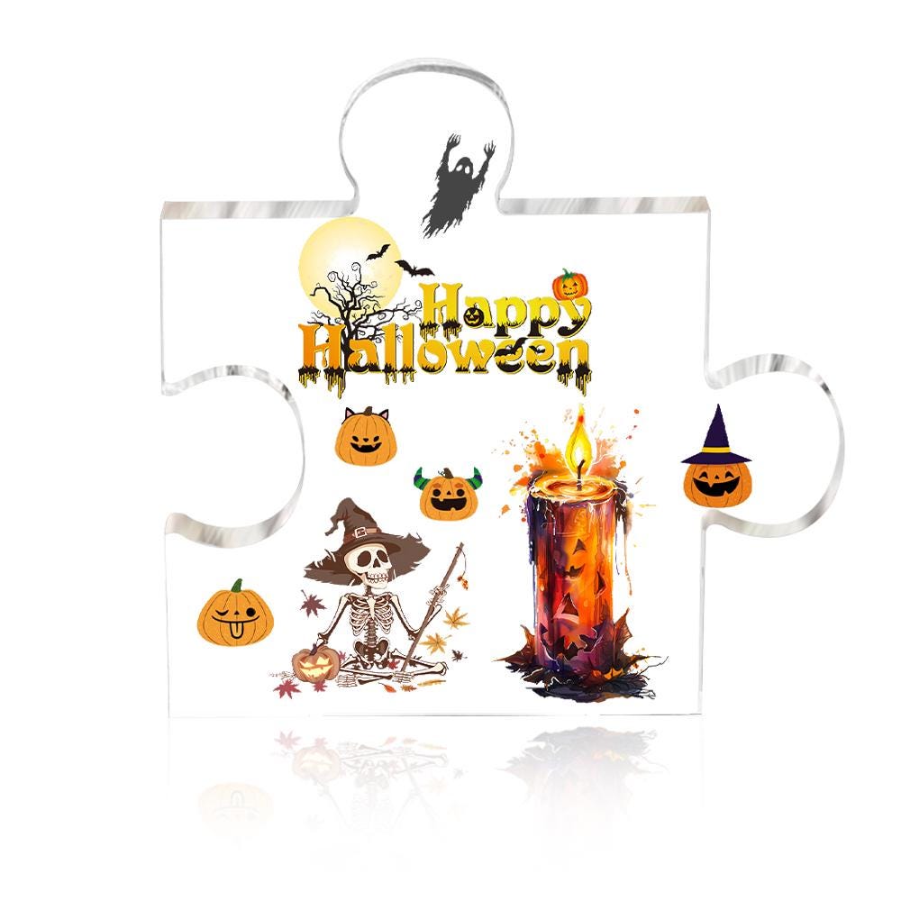 Halloween Acrylic Puzzle, Puzzle Acrylic Sign Decor, Halloween Acrylic Plaque, Ghost Acrylic Puzzle Plaque Block, Halloween Gifts for Her