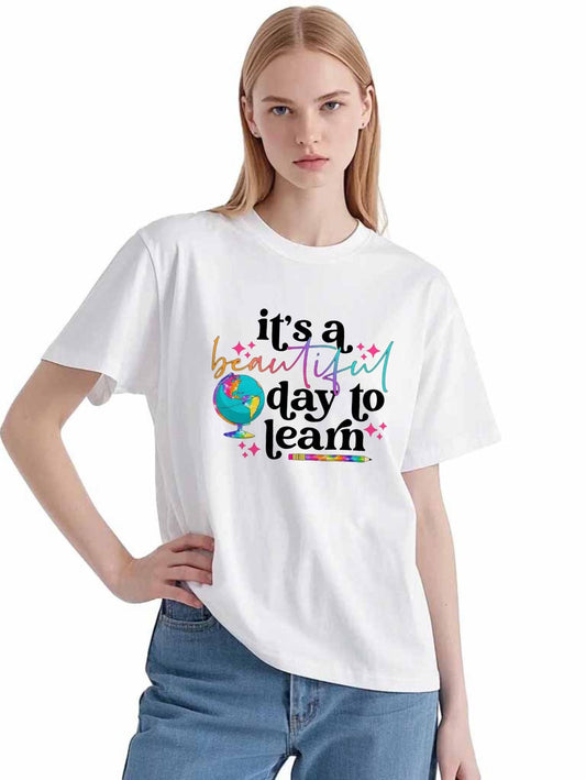 100% cotton women's T-shirt Patterned print round neck Fashionable short-sleeved T-shirt Casual T-shirt - Cool -Breathable and comfortable
